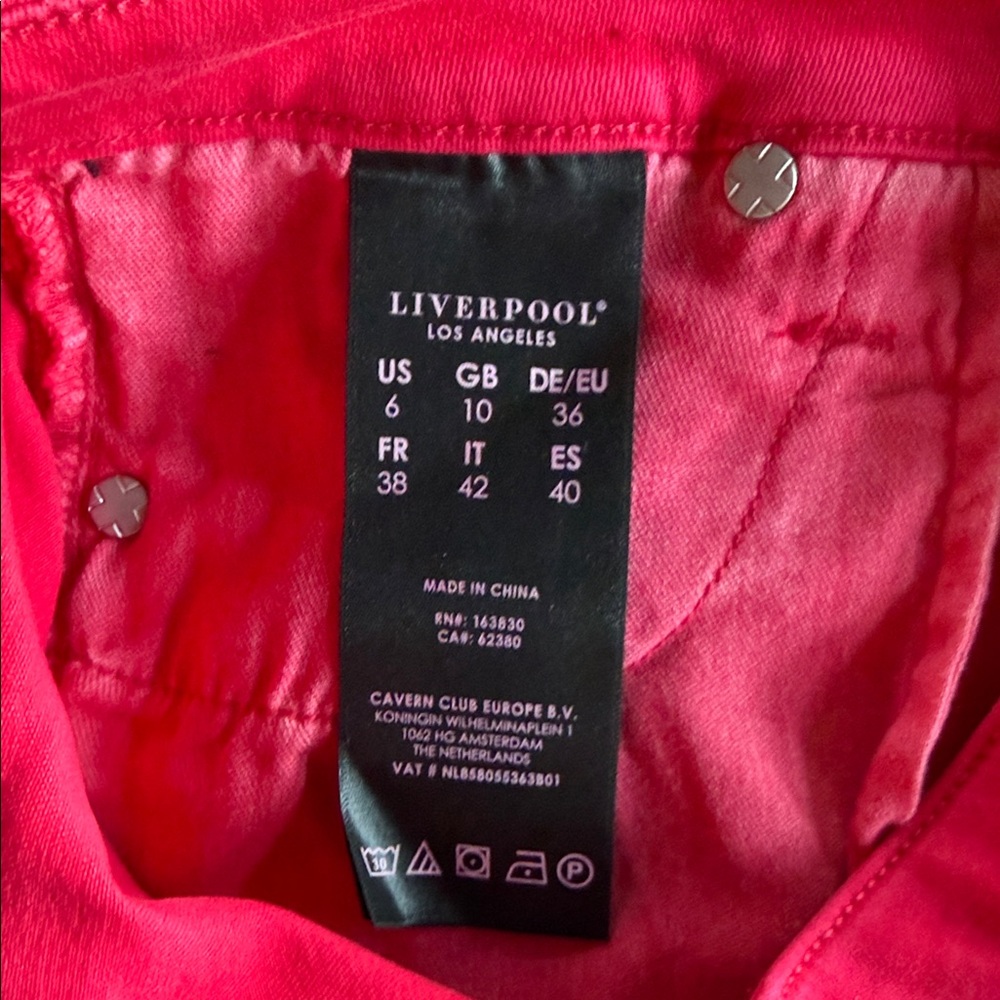 NWT Liverpool Lollipop Red Abby High Rise Ankle Skinny denim Jeans. Size 6 / 28 - Picture 7 of 9